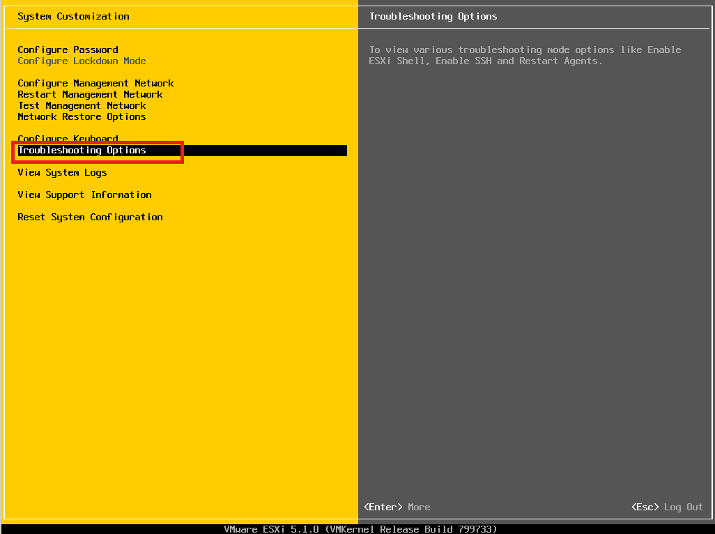 Ekran konfiguracji serwera ESXi